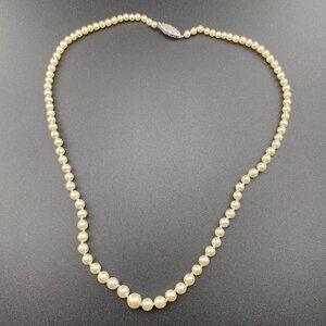 10K White Gold 19" Graduated White Pearl Strand Necklace 7mm to 3.4mm - 14gm